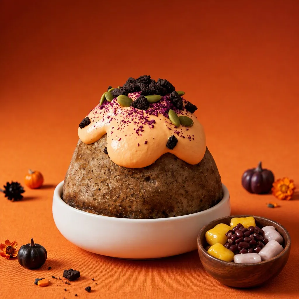 八時神仙草 casebook cover: a dessert with small pumpkin decorations